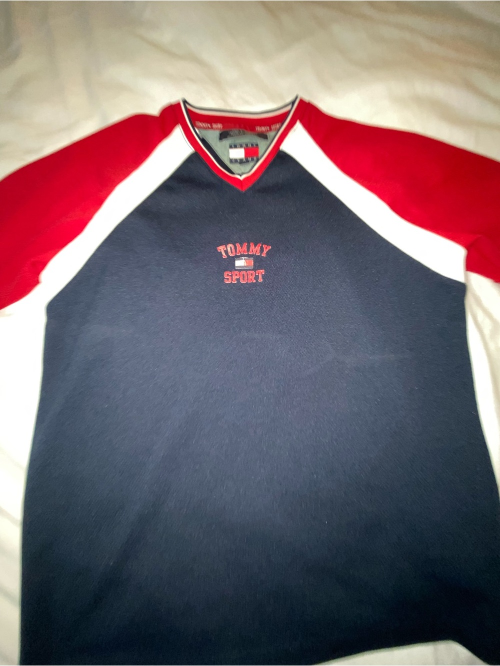 Tommy Hilfiger Tommy Sport Men's Navy & Red Raglan Shirt vintage s